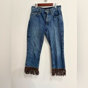 DKNY Women’s Blue Jeans w/Fringe Hem Y2K Western-inspired Vibe, Size 2 EUC